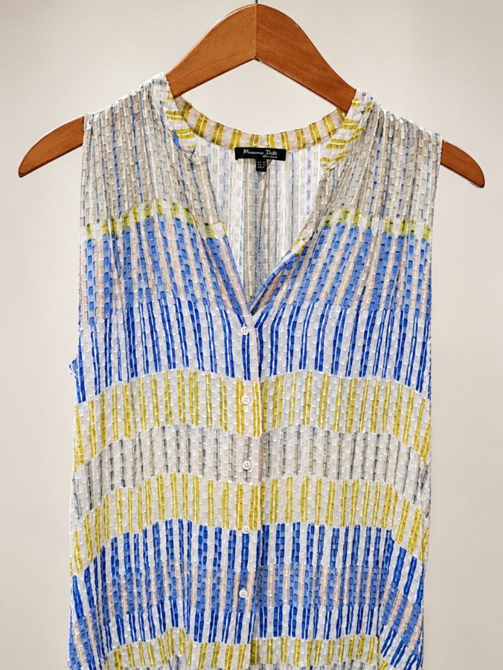 Massimo Dutti Textured Sleeveless Blouse | Size US 4 | Blue & Yellow Stripe